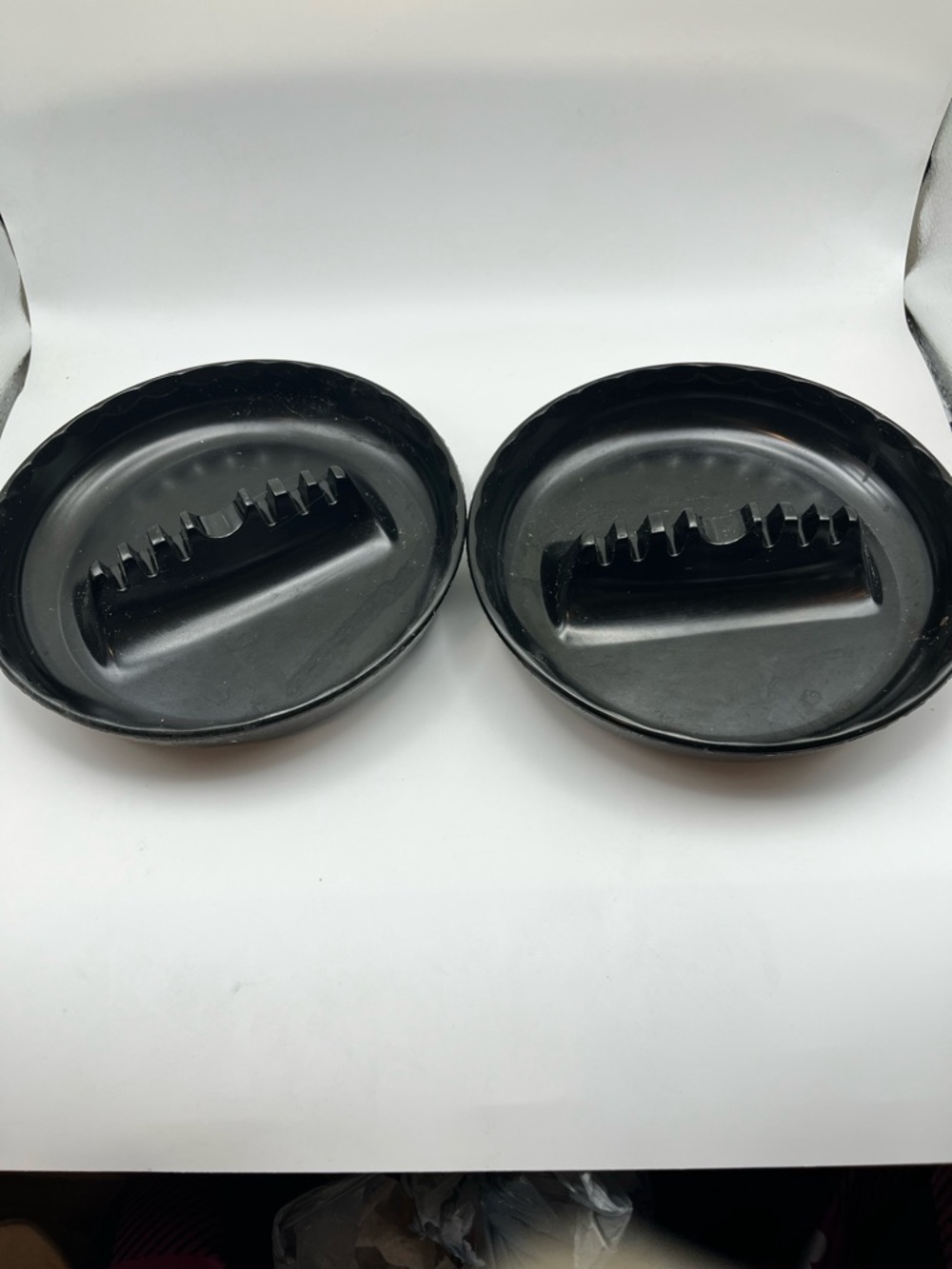 Set of 2 Vintage Black Round Ash Trays